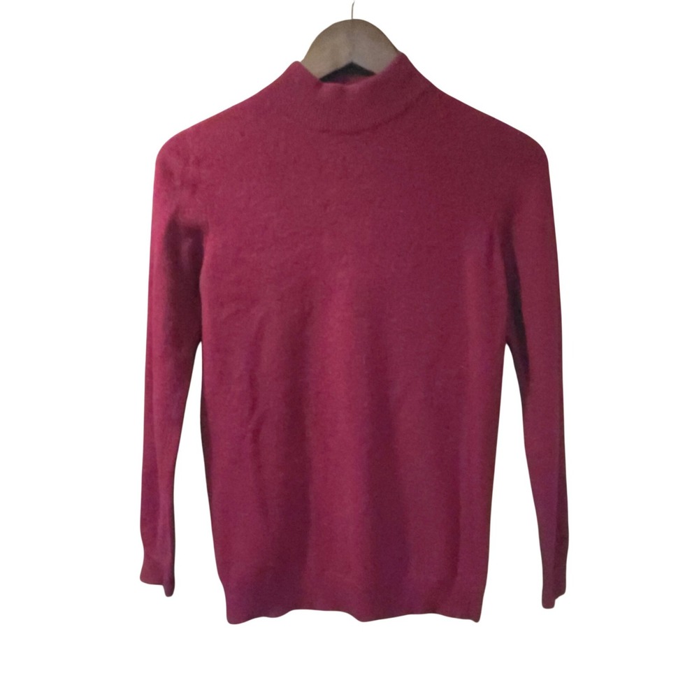 Vintage 1960s Jaeger Cashmere Mock Neck Sweater Burgundy Made in Britain XS MCM
